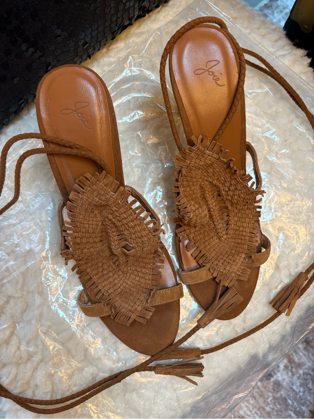 Joie Tan Braided Suede Lace-Up Sandals